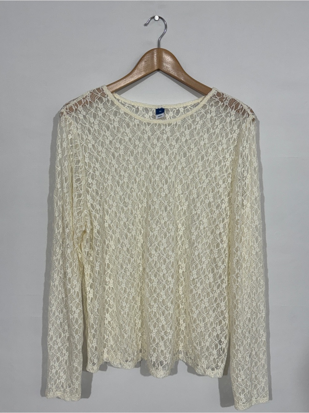 WSH47 {Old Navy} Cream Lace Long Sleeve Crewneck Sheer Top Shirt Tee Blouse